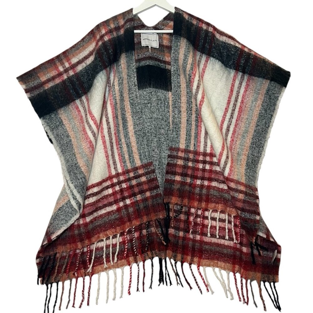 Anthropologie ANDERSEN & LAUTH Plaid Poncho Wool Blend Size ALL Fringe Winter